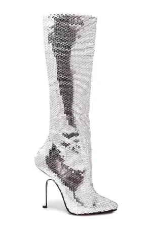 511-TIN Knee Boot  | Silver Faux Leather