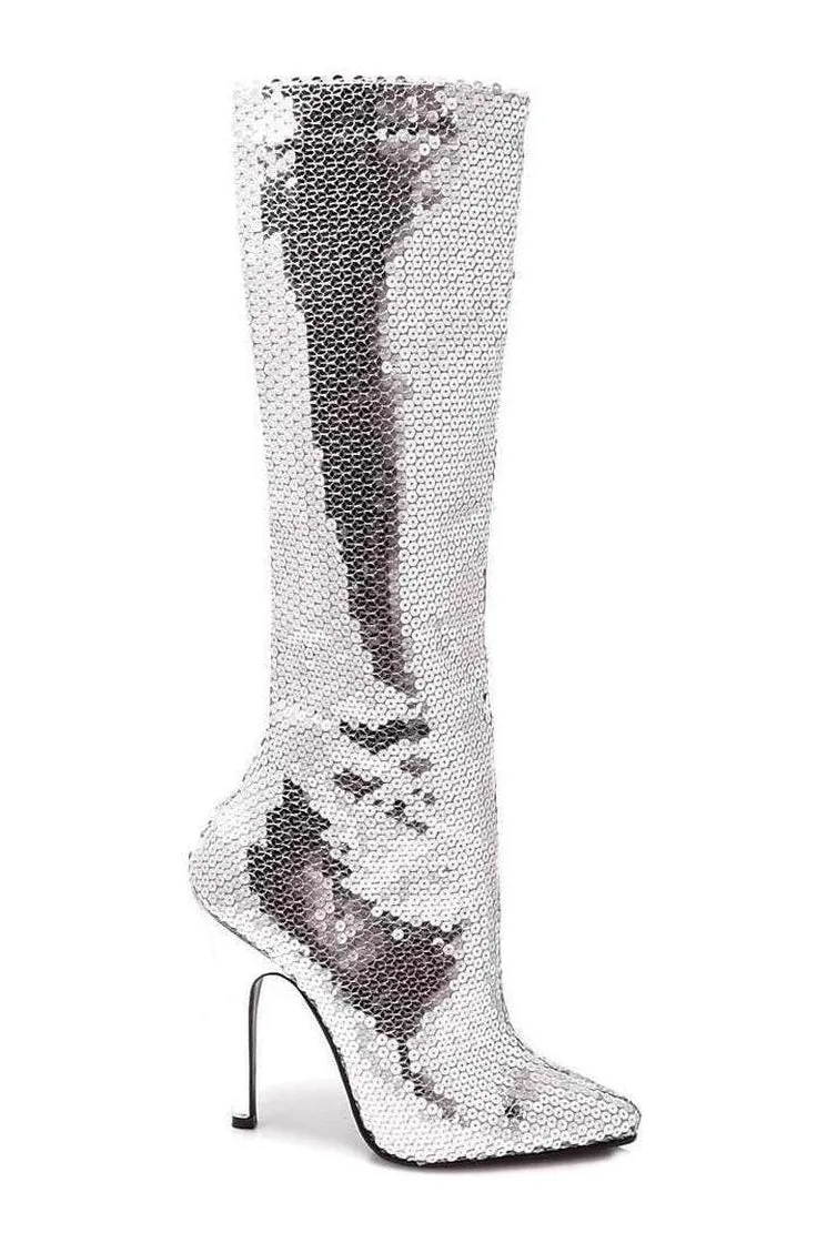 511-TIN Knee Boot  | Silver Faux Leather