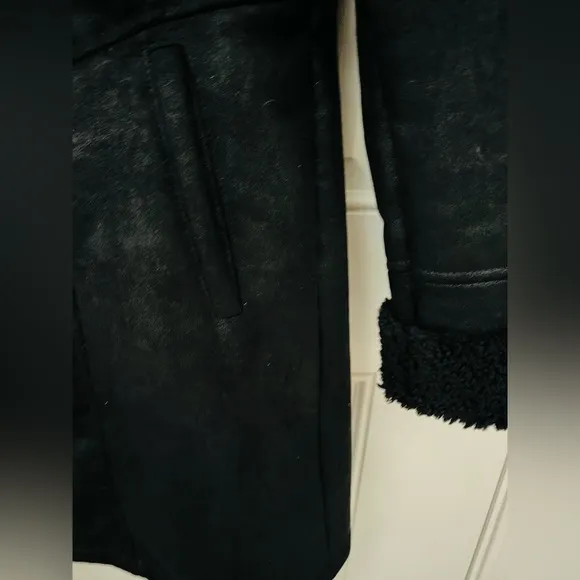 7 For All Mankind jacket Sherpa Faux-Shearling black suede mid length coat Moto