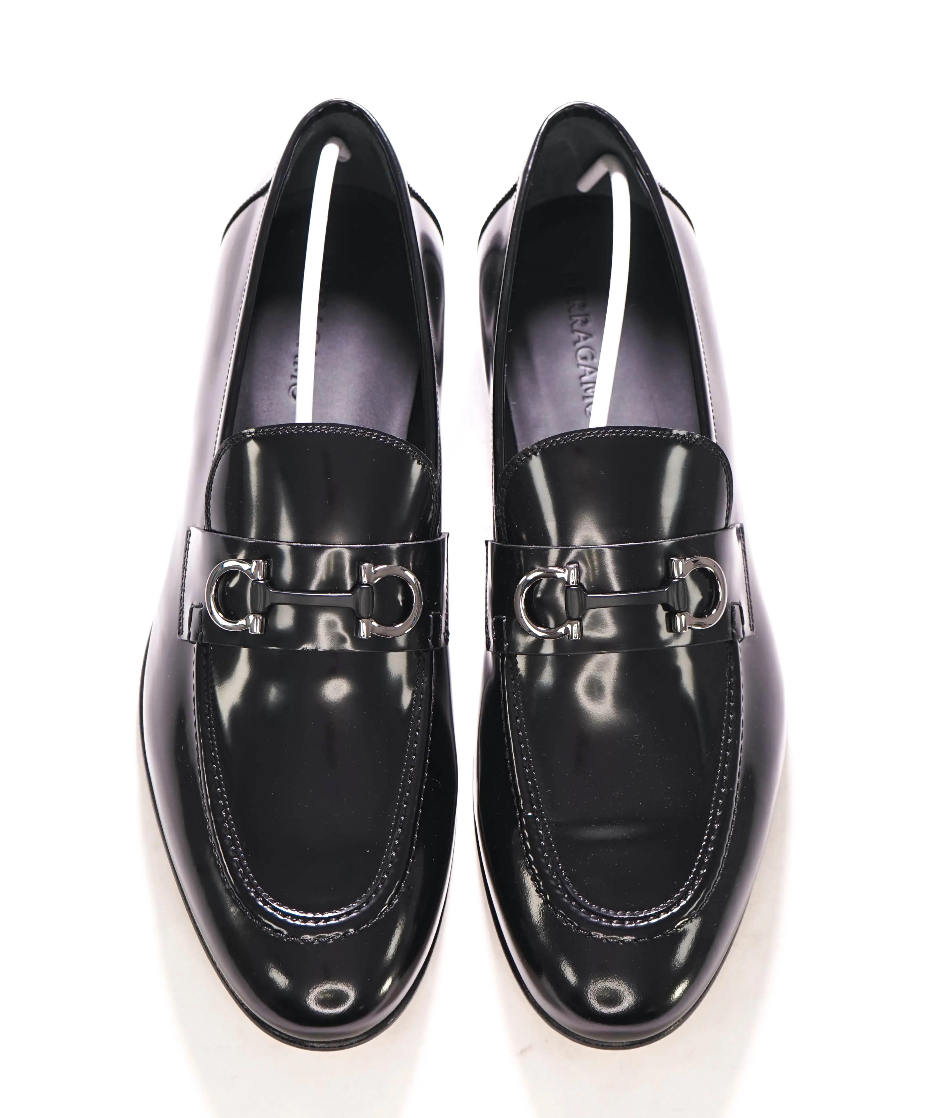 $850 SALVATORE FERRAGAMO - “GIN 4" Gancini Bit Loafer Black Leather - 11 EE US
