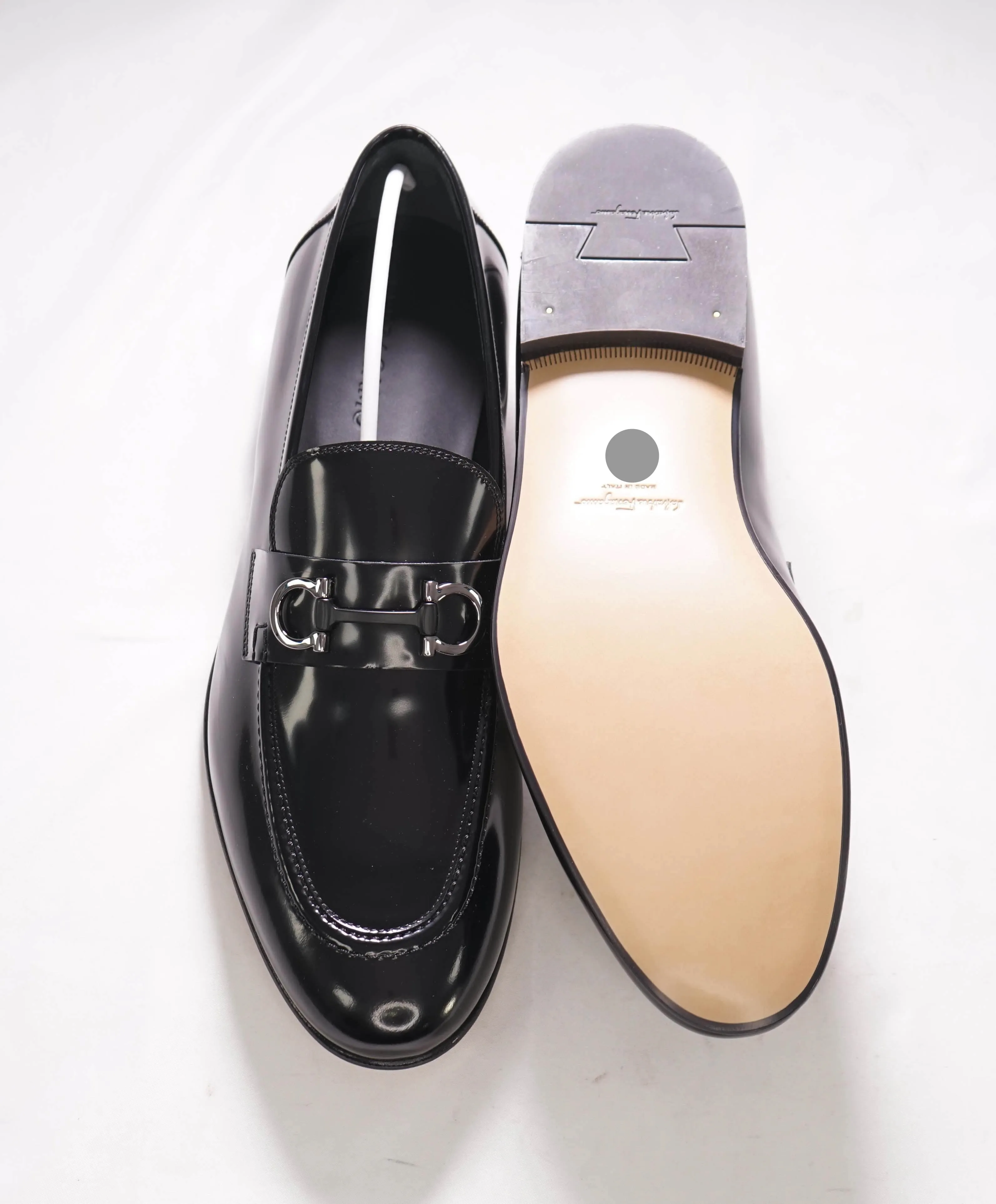 $850 SALVATORE FERRAGAMO - “GIN 4" Gancini Bit Loafer Black Leather - 11 EE US