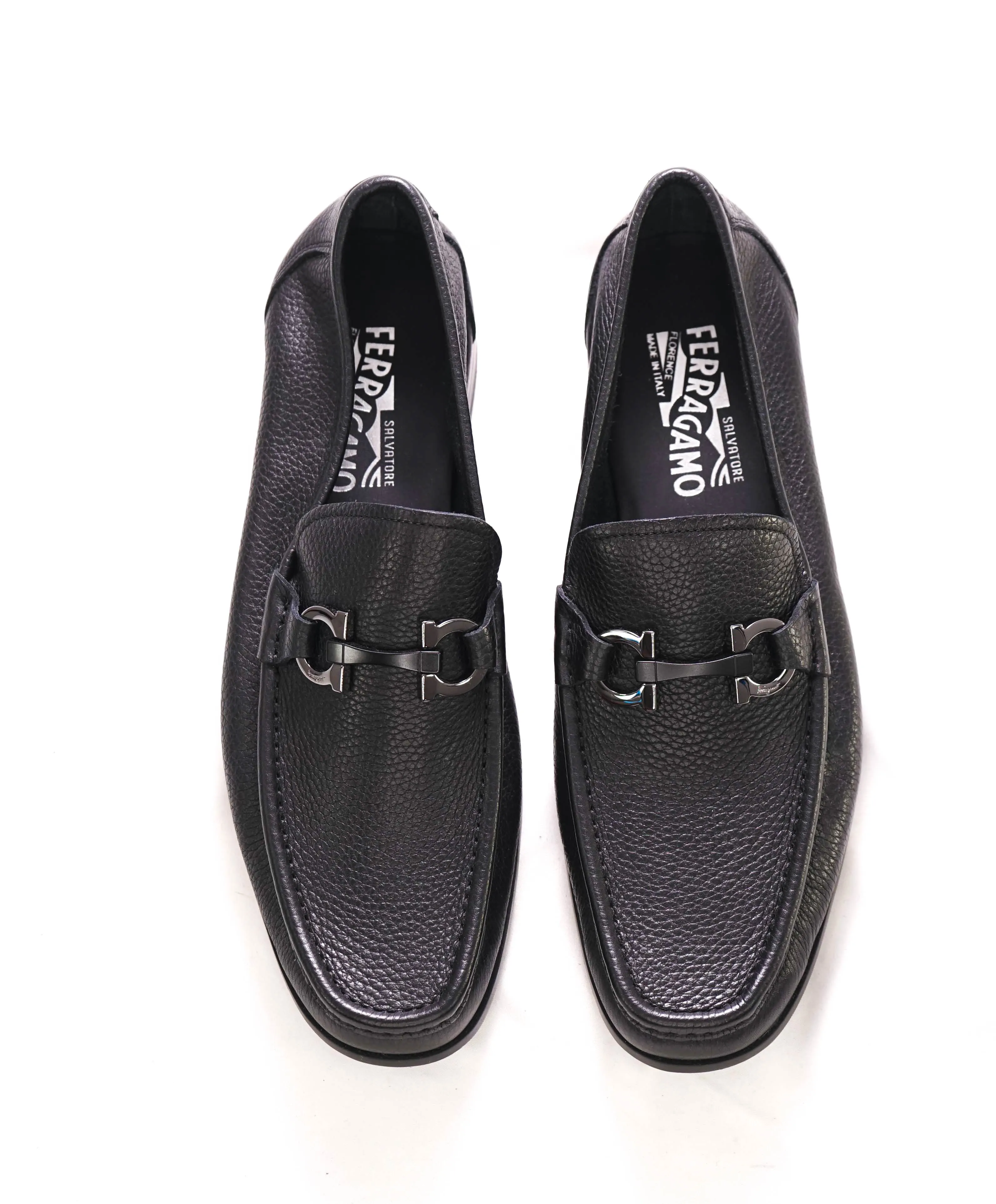 $850 SALVATORE FERRAGAMO - “GRANDIOSO" Gancini Bit Loafer Black Leather - 9 EE