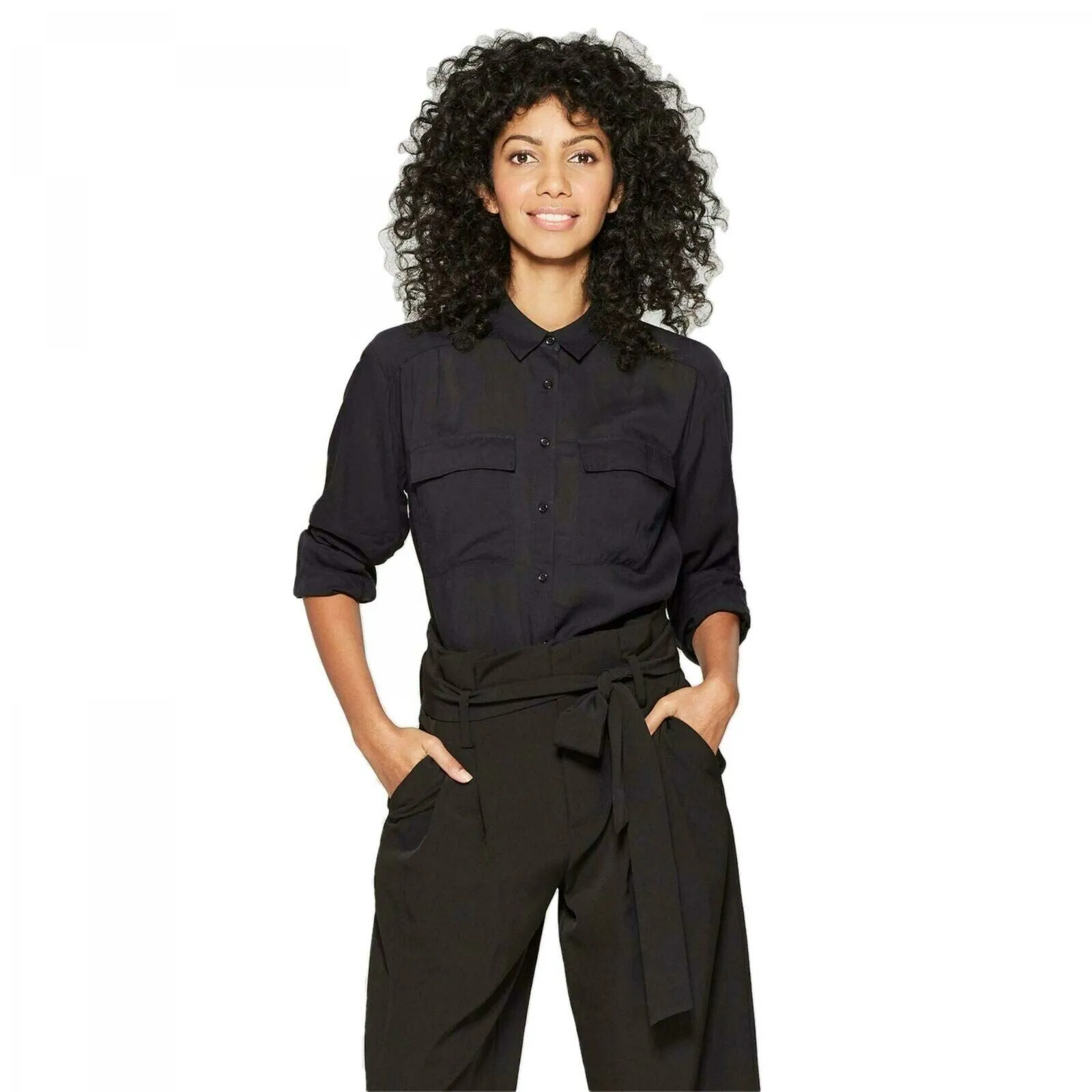 A New Day Women's Long Sleeve Utility Shirt Blouse Top
