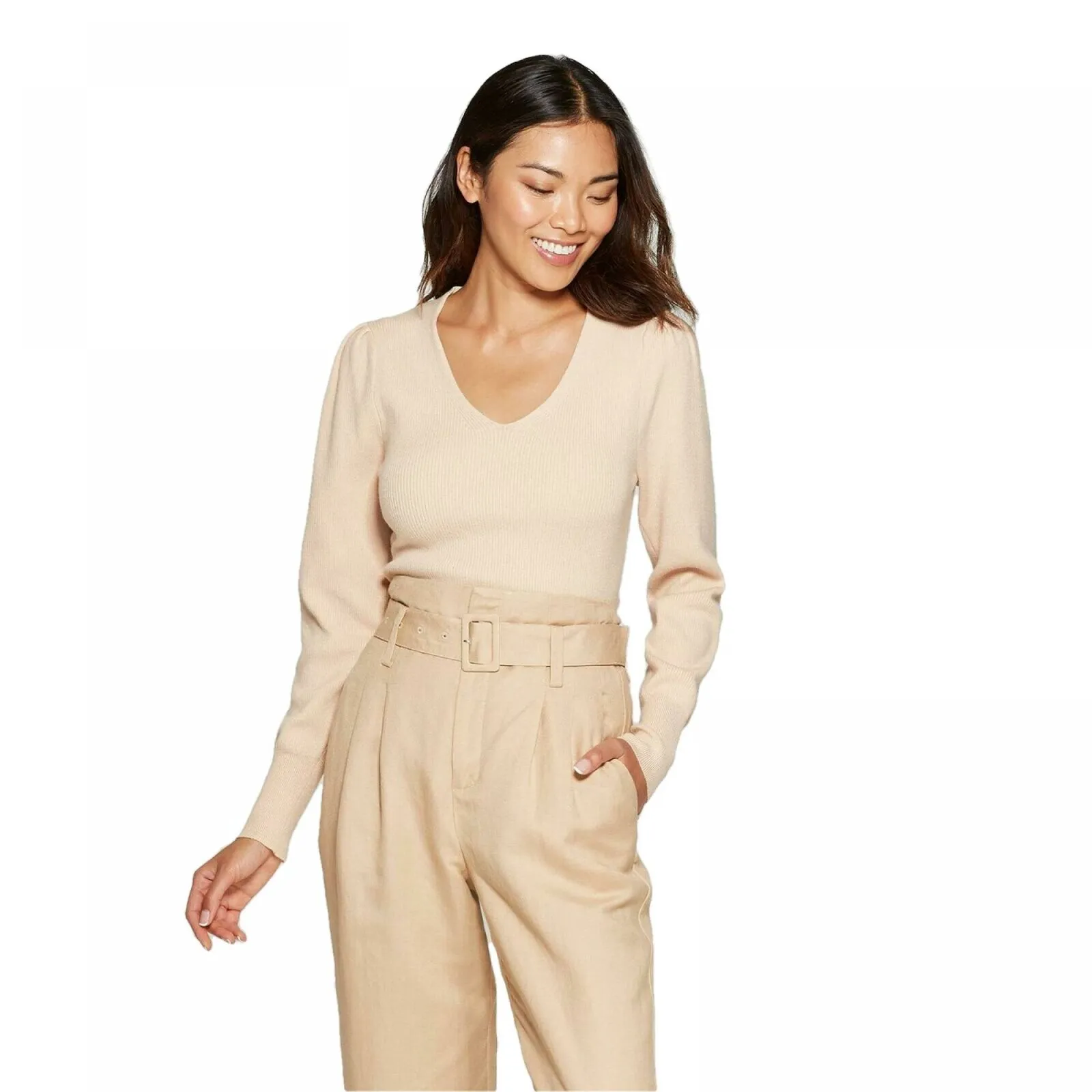 A New Day Women's Rib Cuff V-Neck Pullover Sweater