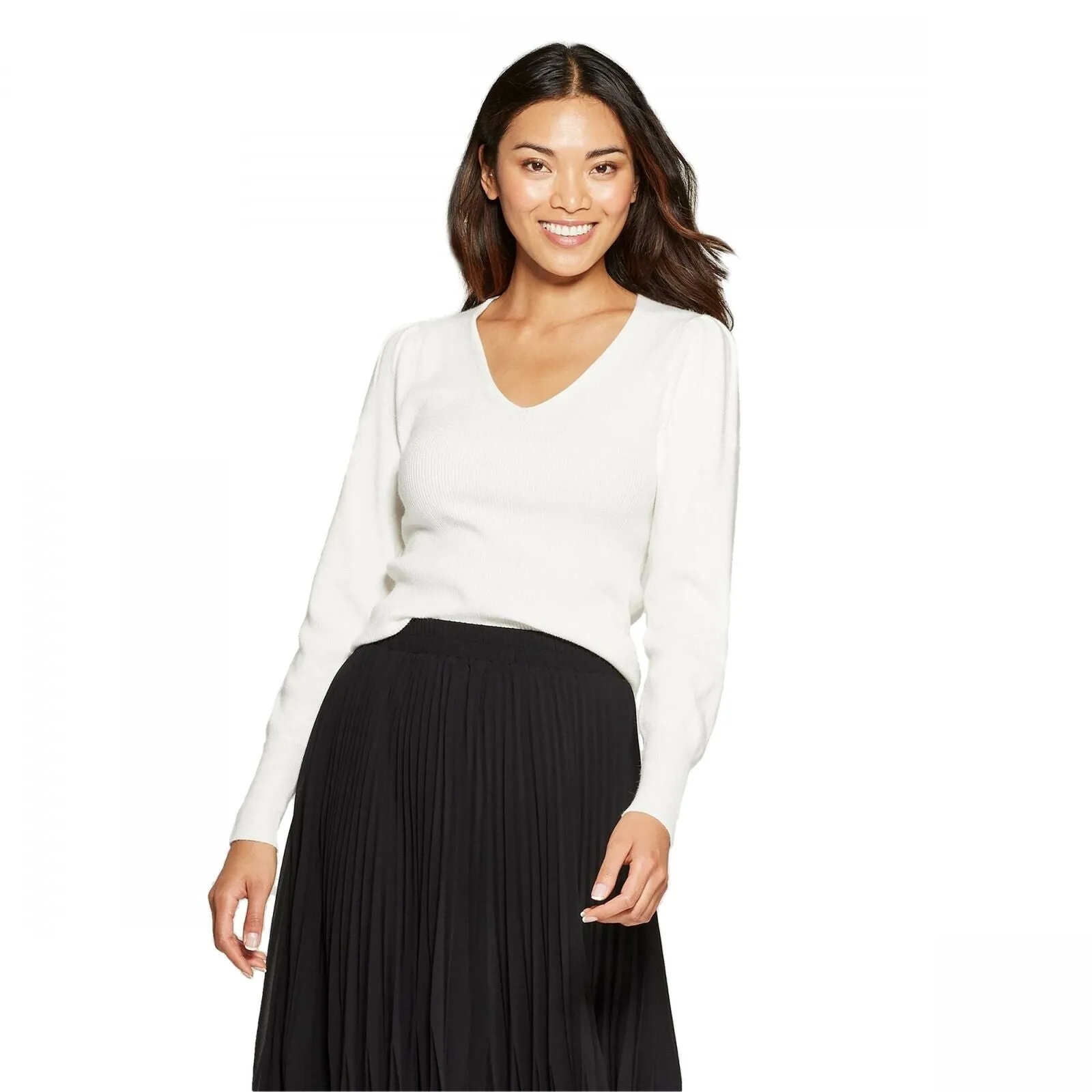 A New Day Women's Rib Cuff V-Neck Pullover Sweater