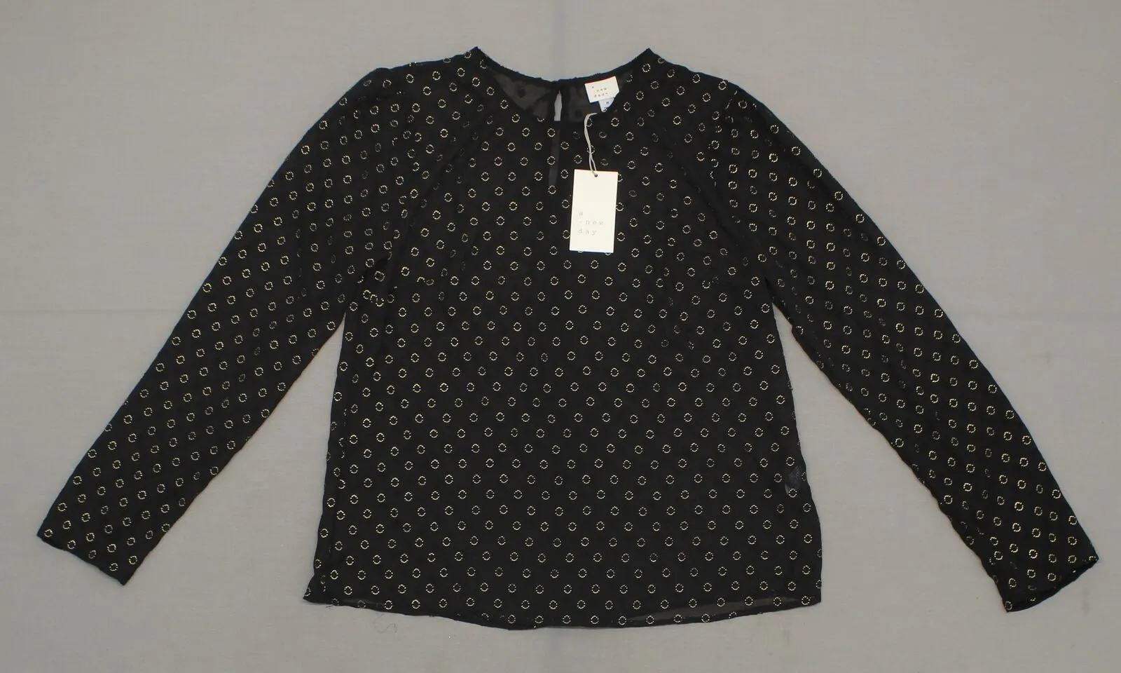A New Day Women's Sheer Glitter Polka Dot Long Sleeve Sheer Blouse