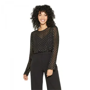 A New Day Women's Sheer Glitter Polka Dot Long Sleeve Sheer Blouse