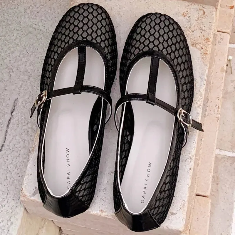 ADVBRIDGE  -  High Quality Hollow Mesh Flat Sandals Women Fashion Round Toe Narrow Band Buckle Women Sandals Simple Comfortable Designer Shoes
