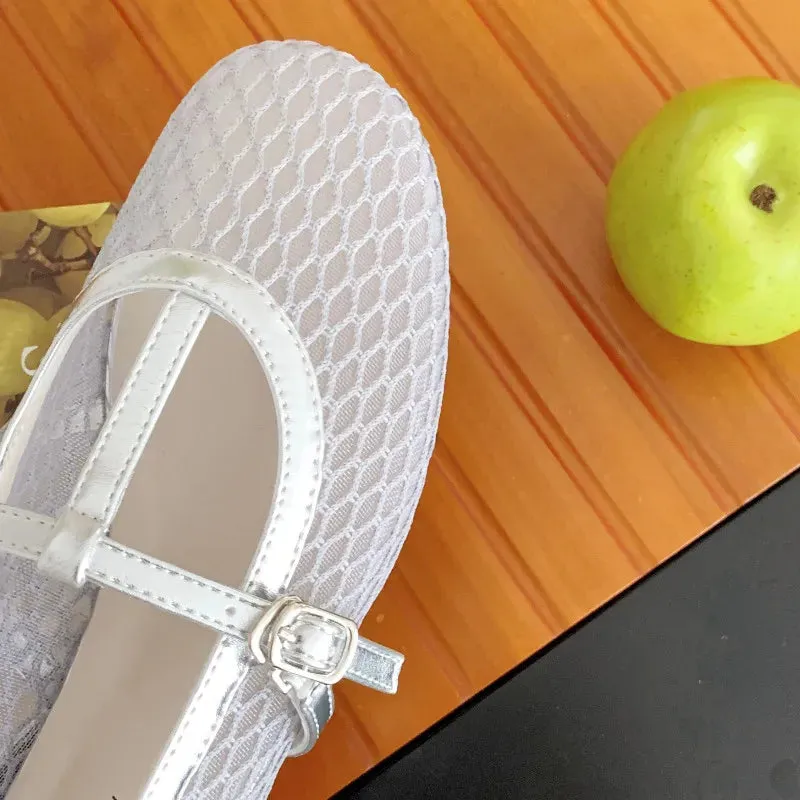 ADVBRIDGE  -  High Quality Hollow Mesh Flat Sandals Women Fashion Round Toe Narrow Band Buckle Women Sandals Simple Comfortable Designer Shoes