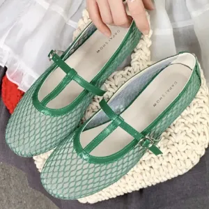 ADVBRIDGE  -  High Quality Hollow Mesh Flat Sandals Women Fashion Round Toe Narrow Band Buckle Women Sandals Simple Comfortable Designer Shoes