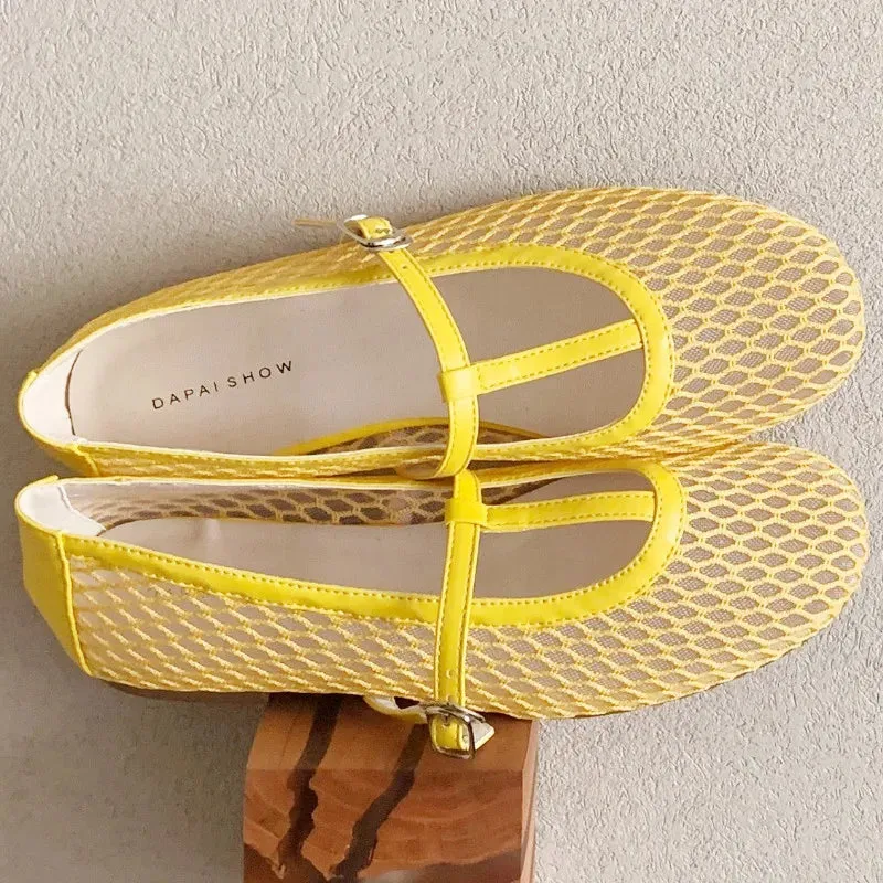 ADVBRIDGE  -  High Quality Hollow Mesh Flat Sandals Women Fashion Round Toe Narrow Band Buckle Women Sandals Simple Comfortable Designer Shoes