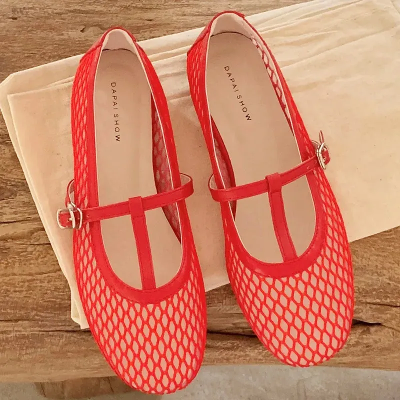 ADVBRIDGE  -  High Quality Hollow Mesh Flat Sandals Women Fashion Round Toe Narrow Band Buckle Women Sandals Simple Comfortable Designer Shoes