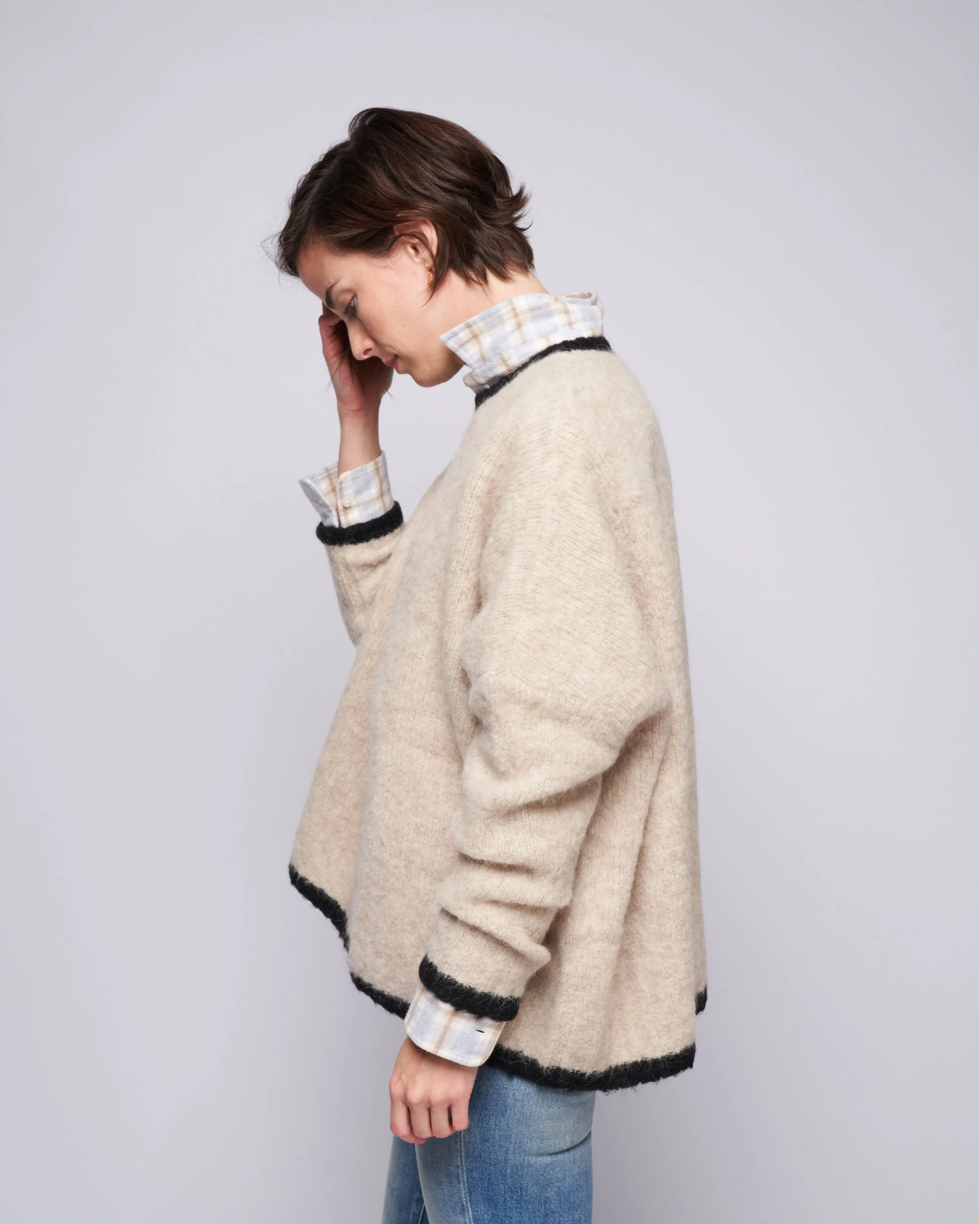 airy trimmed pullover - heather dove