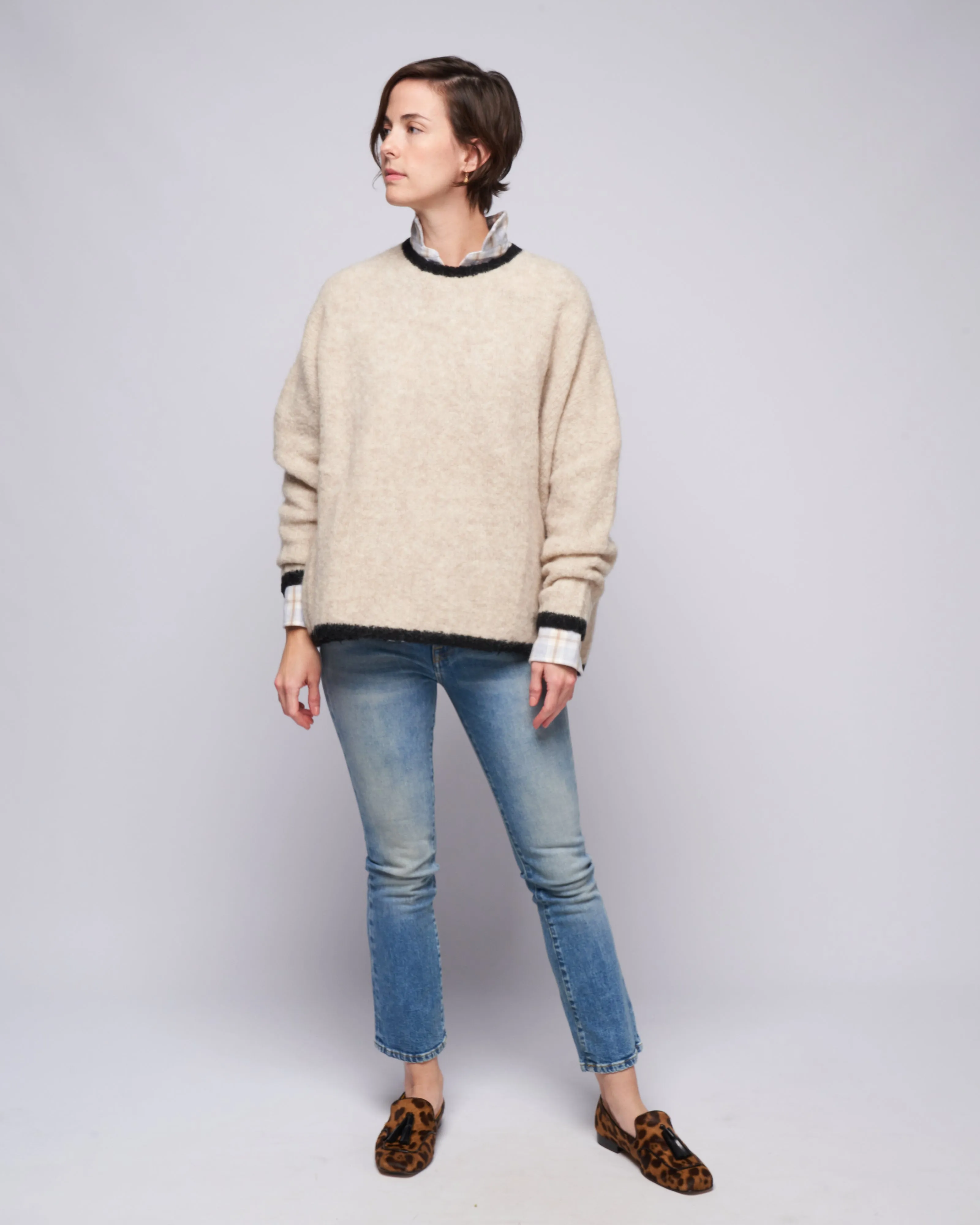 airy trimmed pullover - heather dove