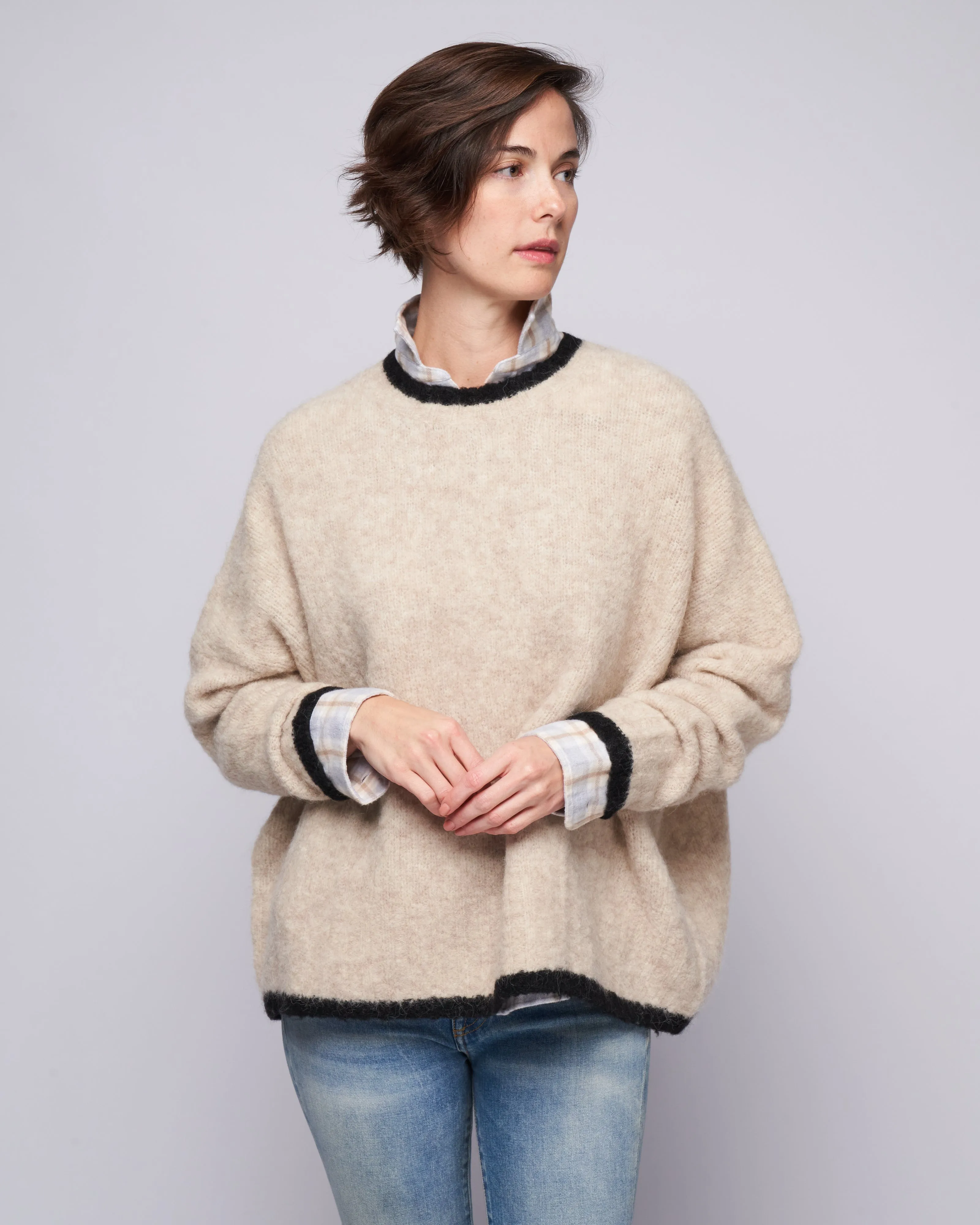 airy trimmed pullover - heather dove