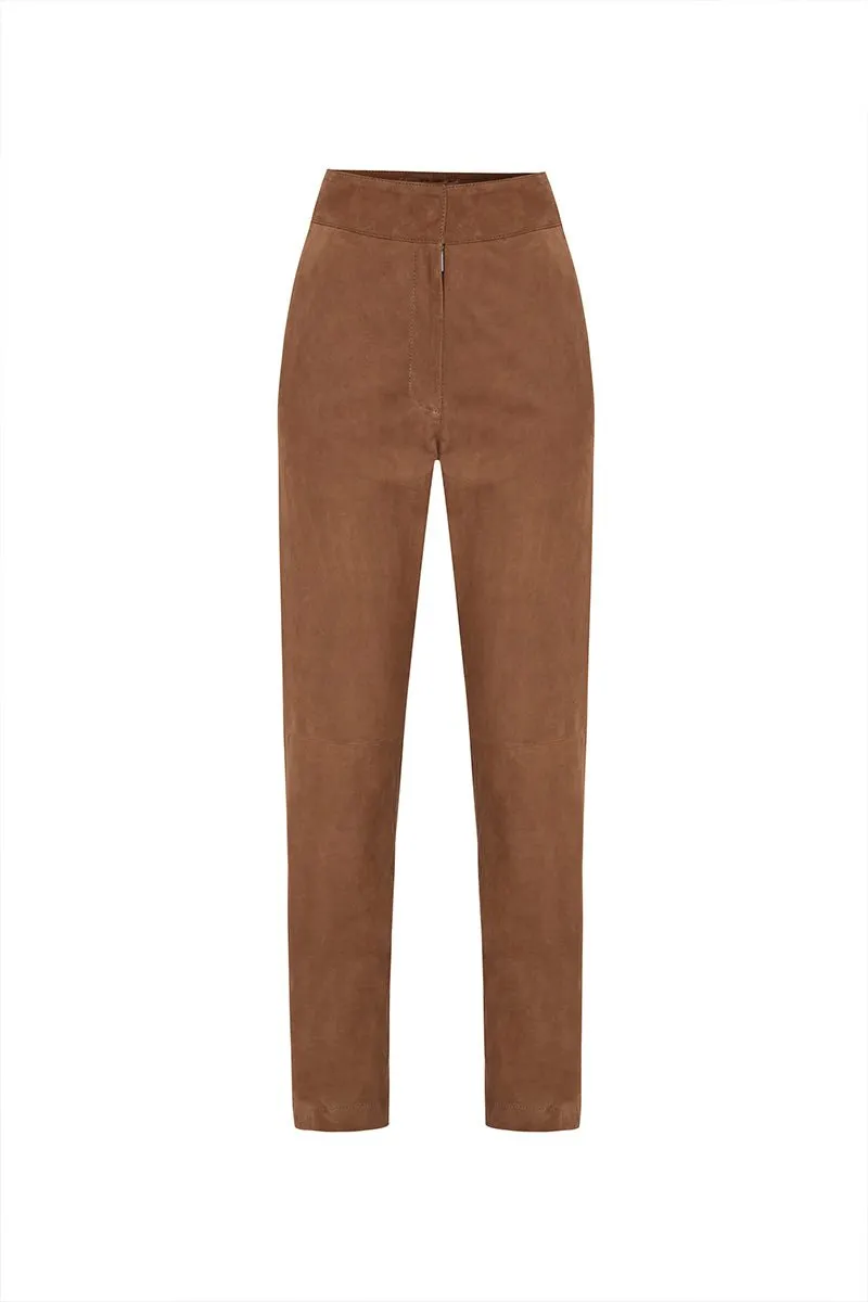 Alma Women's Straight-Leg Suede Leather Trousers - Snuff