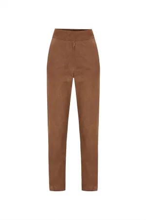 Alma Women's Straight-Leg Suede Leather Trousers - Snuff
