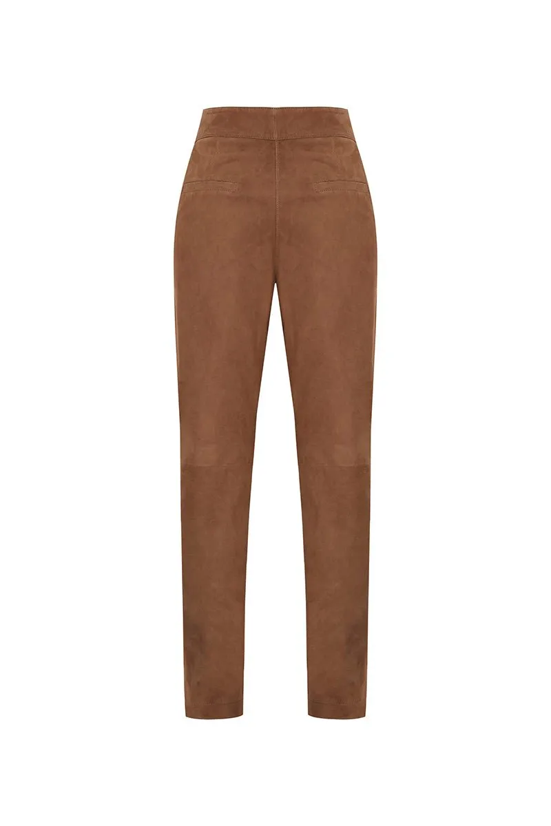 Alma Women's Straight-Leg Suede Leather Trousers - Snuff
