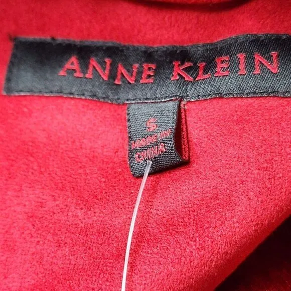 Anne Klein Red Faux Fur Lined Coat with Faux Fur Collar, Women's Small NWT
