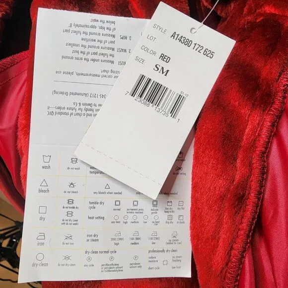 Anne Klein Red Faux Fur Lined Coat with Faux Fur Collar, Women's Small NWT