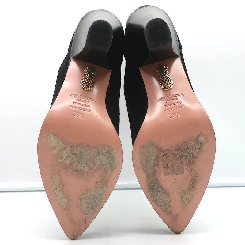 Aquazzura Saint Honore 70 Boots Black Suede Size 38.5 Pointed Toe High Heel