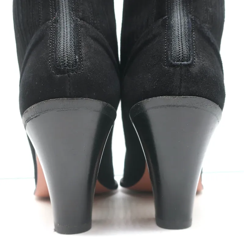 Aquazzura Saint Honore 70 Boots Black Suede Size 38.5 Pointed Toe High Heel