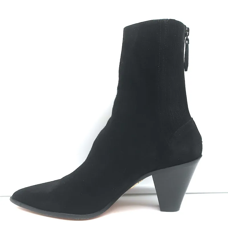 Aquazzura Saint Honore 70 Boots Black Suede Size 38.5 Pointed Toe High Heel