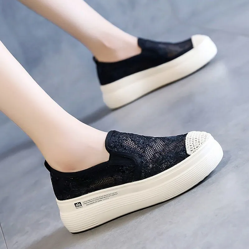 Back To School Outfit Summer Mesh Mesh Hollow Platform Loafers Sandals