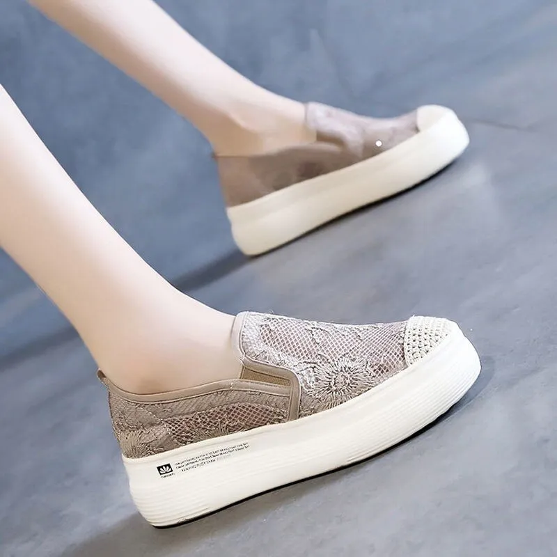 Back To School Outfit Summer Mesh Mesh Hollow Platform Loafers Sandals