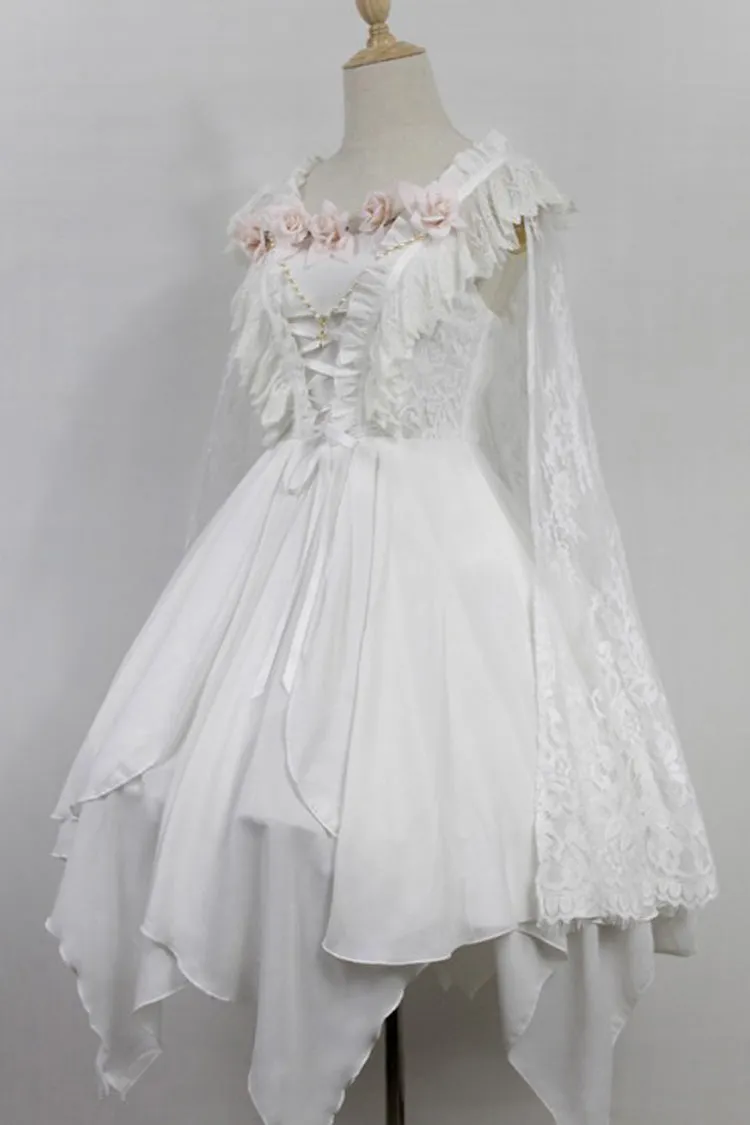 [Ballet of the Dead] Double-Layered Embroidery Lace-Up Gothic Lolita Jsk Dress (Cape Included)