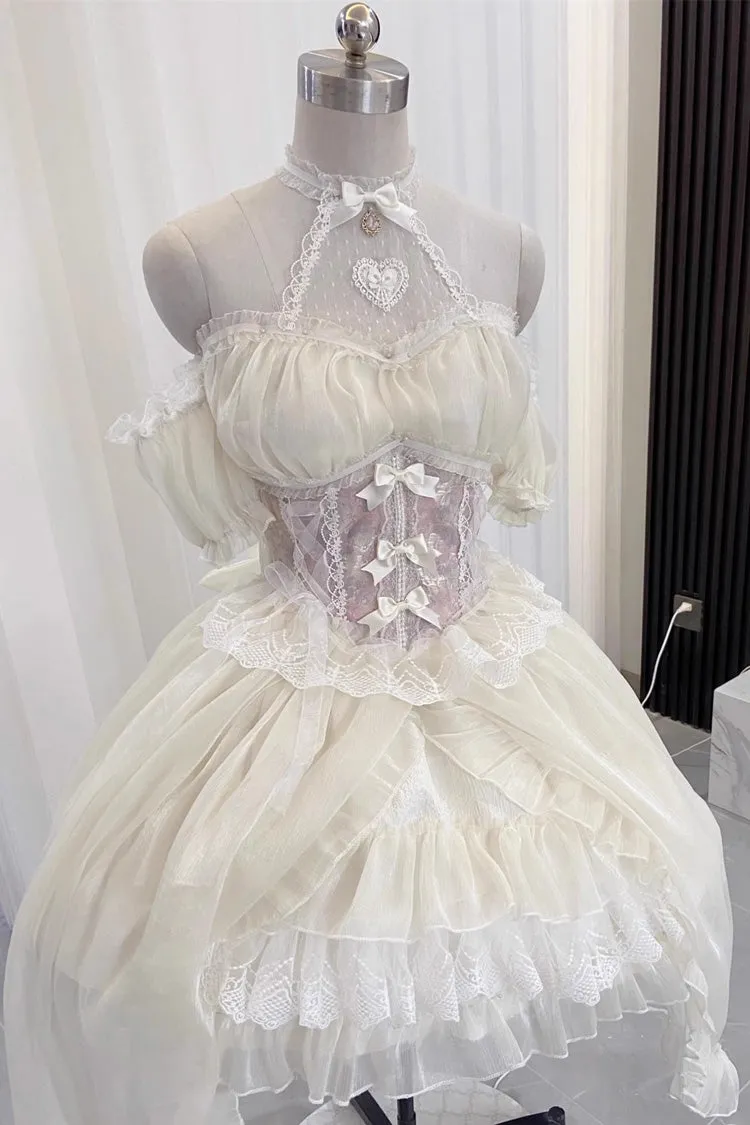 Ballet Twins Ruffle Bowknot Short Front Long Back Sweet Lolita Dress 2 Colors