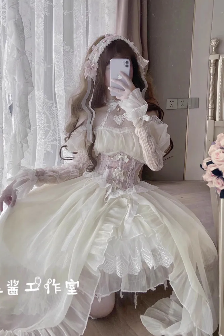 Ballet Twins Ruffle Bowknot Short Front Long Back Sweet Lolita Dress 2 Colors