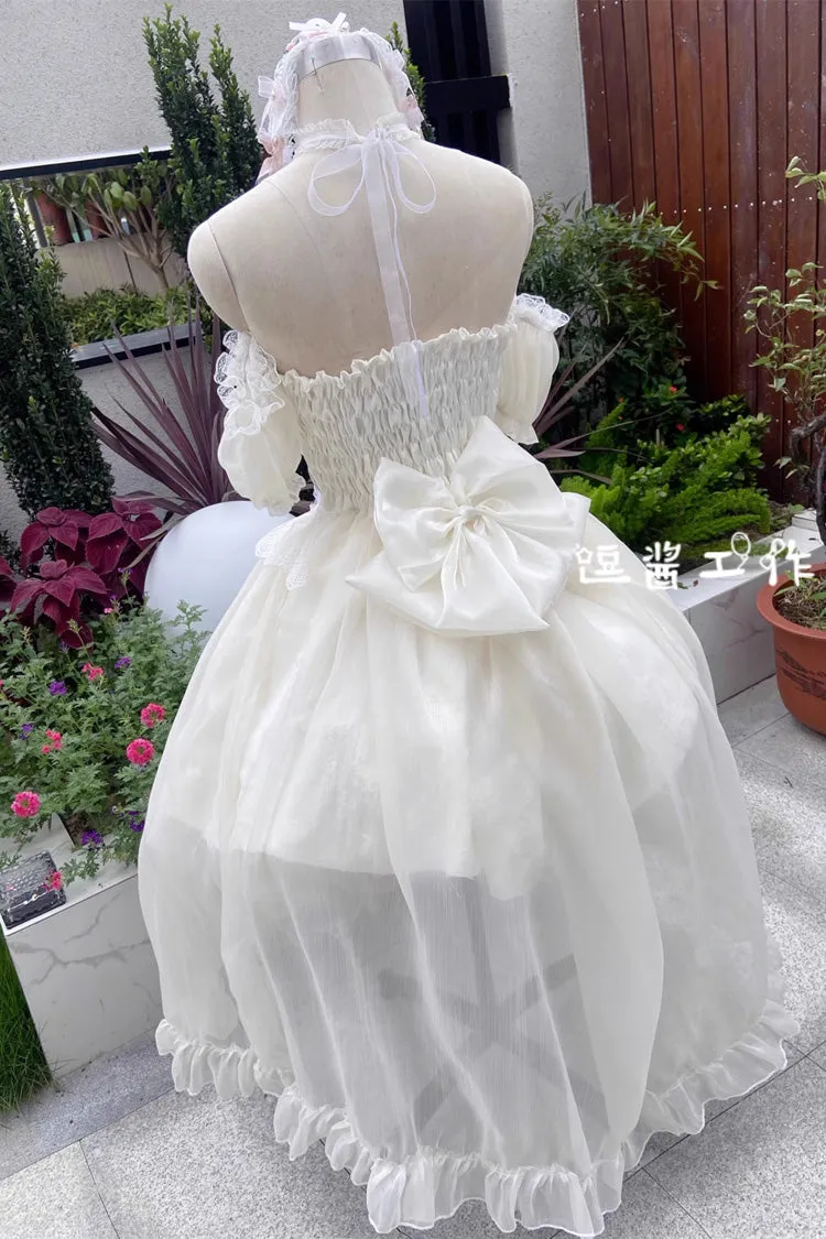 Ballet Twins Ruffle Bowknot Short Front Long Back Sweet Lolita Dress 2 Colors