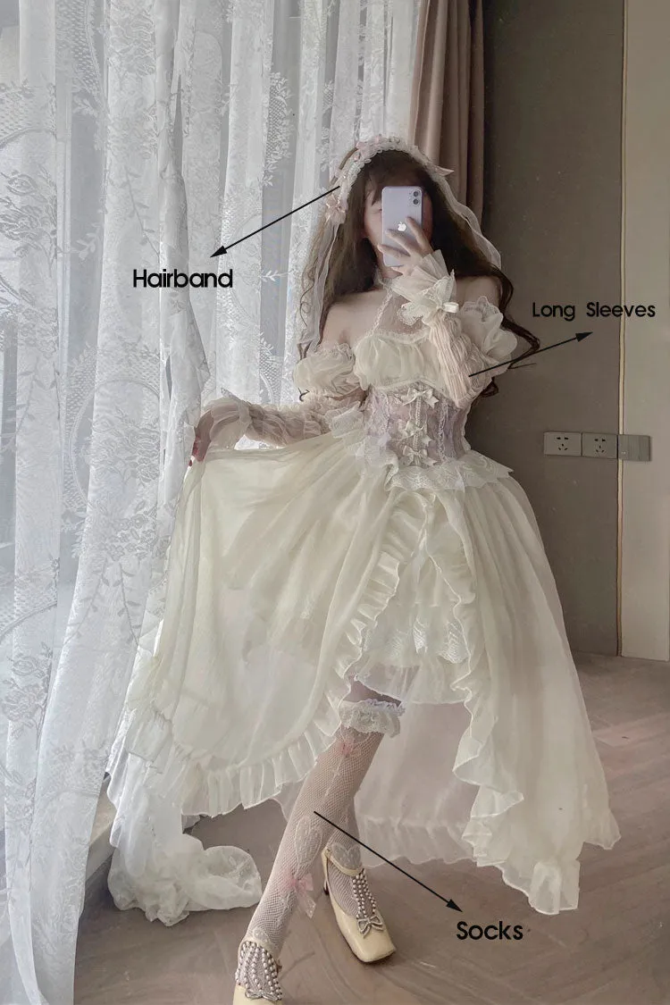 Ballet Twins Ruffle Bowknot Short Front Long Back Sweet Lolita Dress 2 Colors