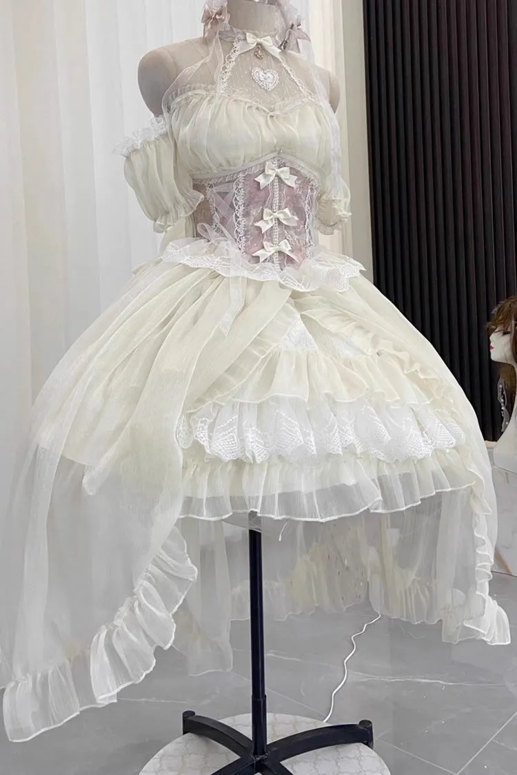 Ballet Twins Ruffle Bowknot Short Front Long Back Sweet Lolita Dress 2 Colors