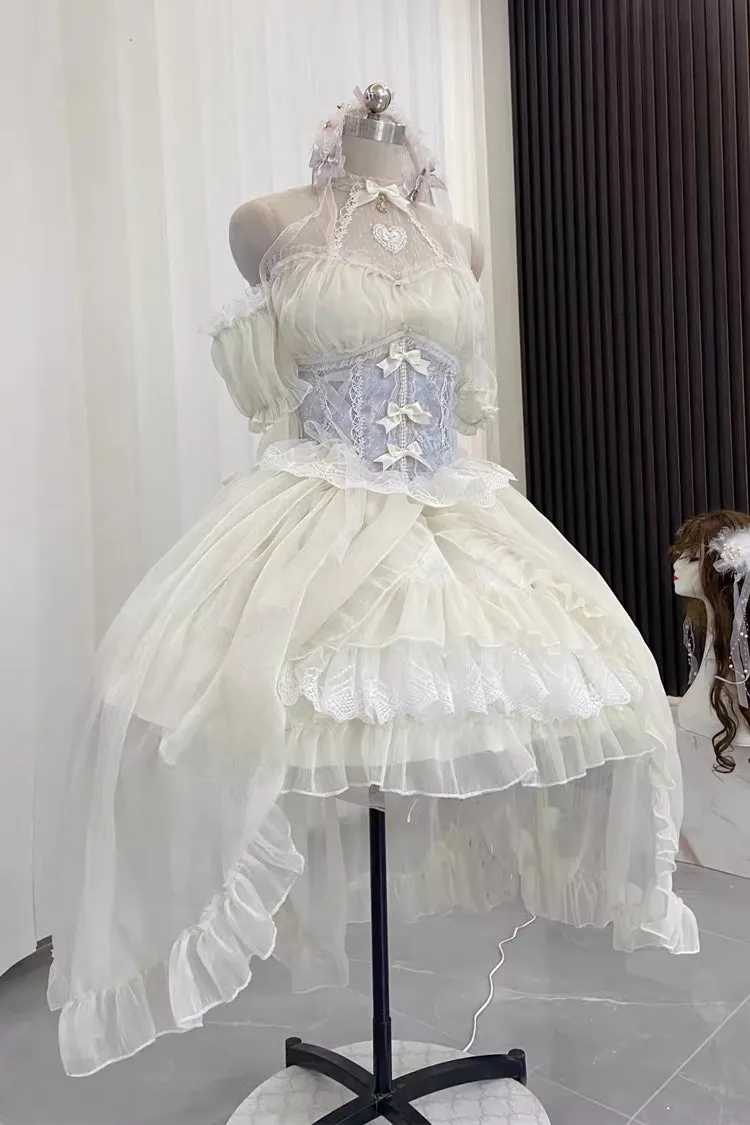 Ballet Twins Ruffle Bowknot Short Front Long Back Sweet Lolita Dress 2 Colors