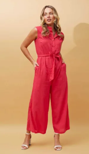 Barbie Pink Linen Wide Leg Jumpsuit