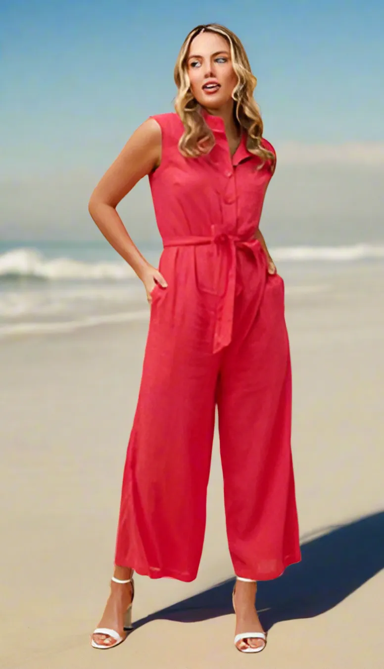 Barbie Pink Linen Wide Leg Jumpsuit