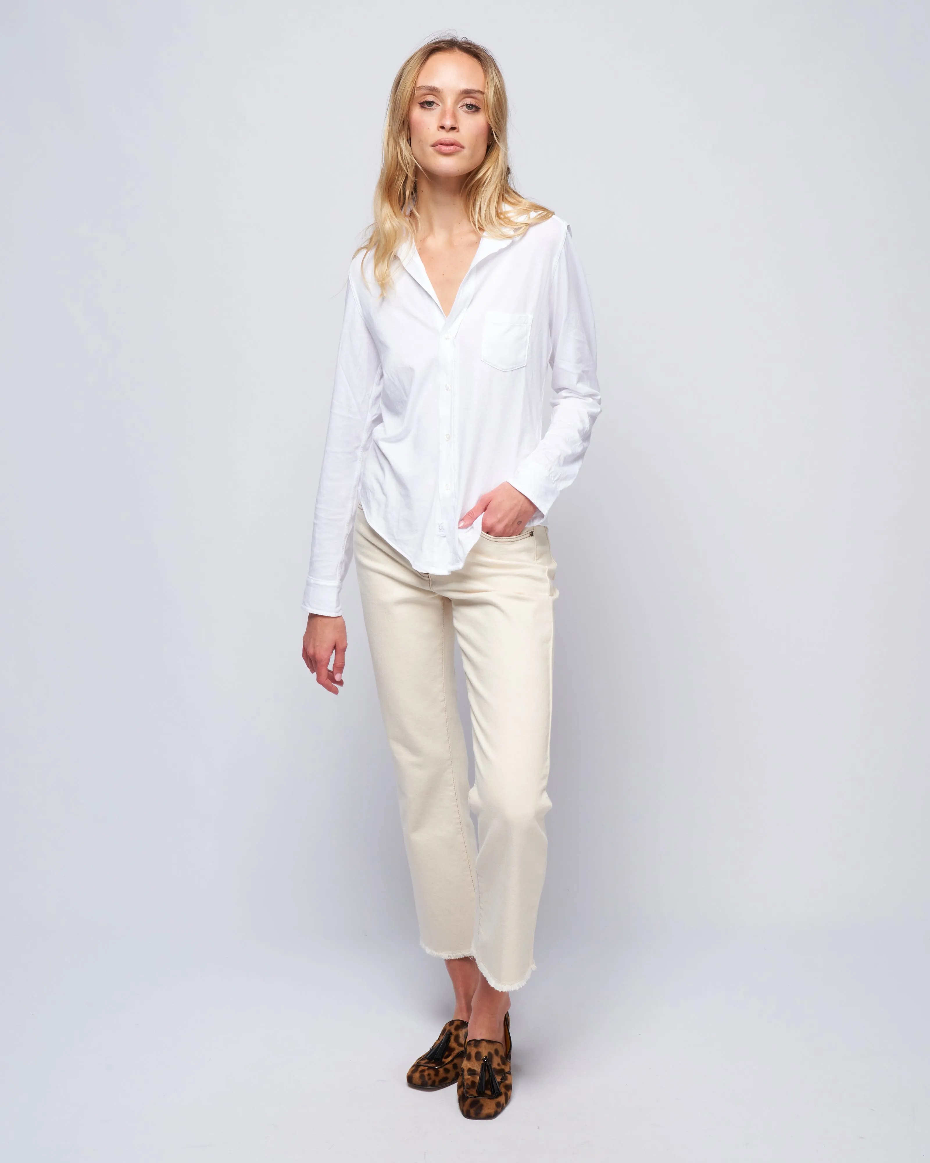 barry knit button up - white