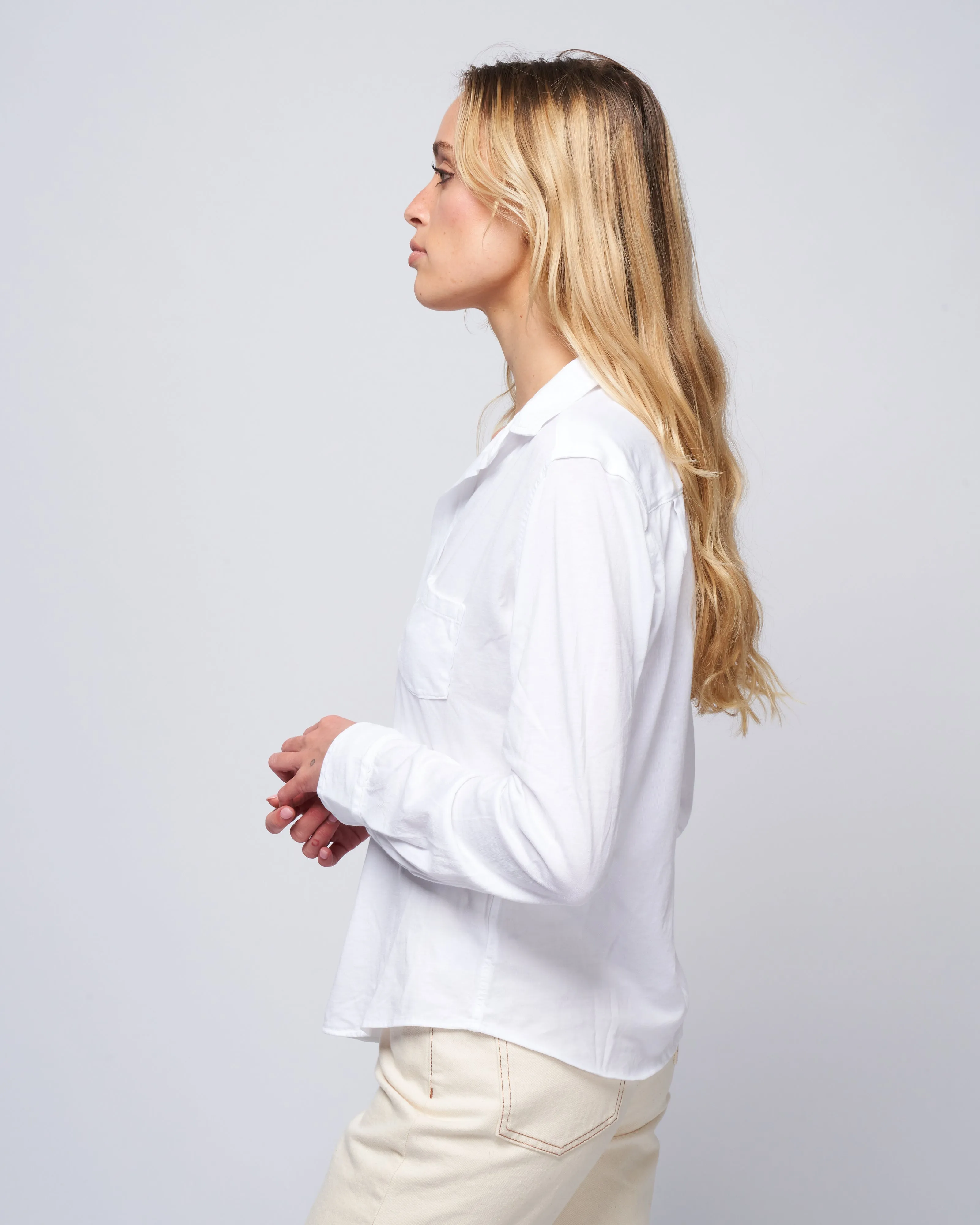 barry knit button up - white