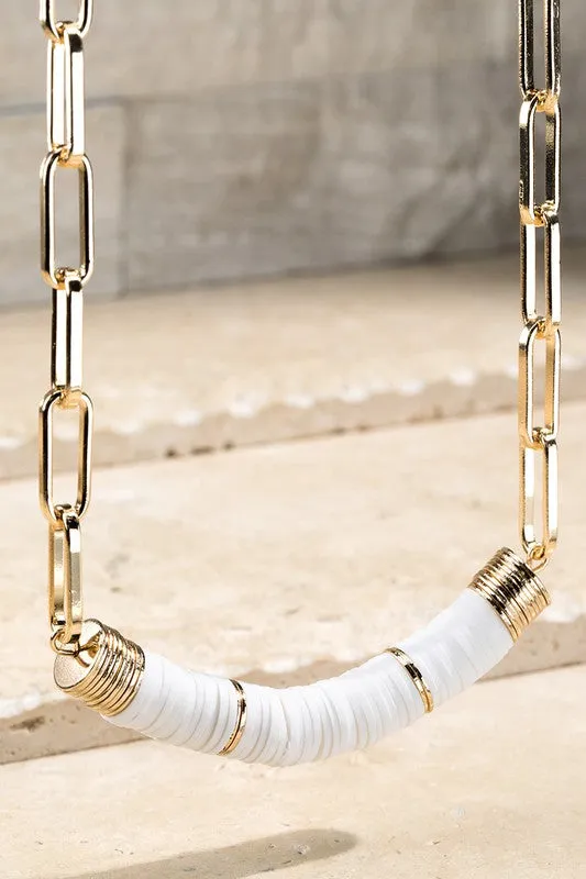 Beaded Bar Pendant Necklace in White