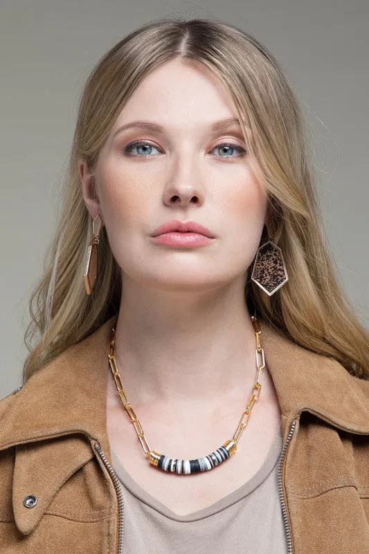 Beaded Bar Pendant Necklace in White