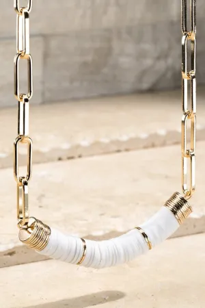 Beaded Bar Pendant Necklace in White