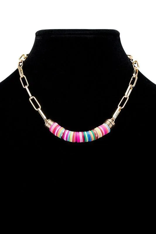 Beaded Bar Pendant Necklace in White