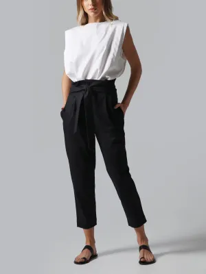 Belted Cropped Linen Pants