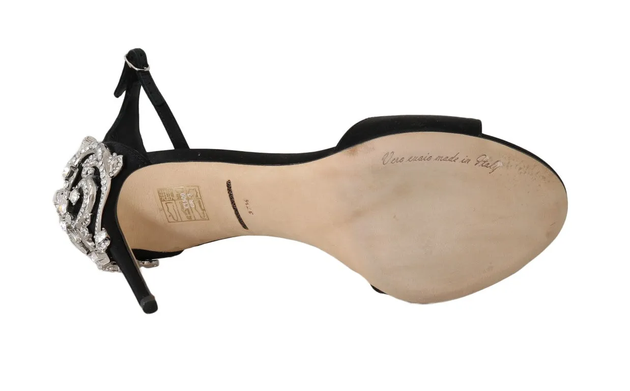 Black Ankle Strap Crystal Sandals