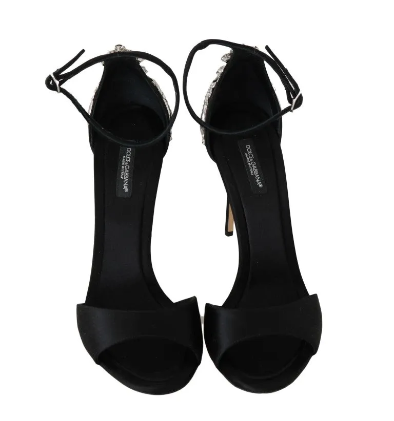 Black Ankle Strap Crystal Sandals