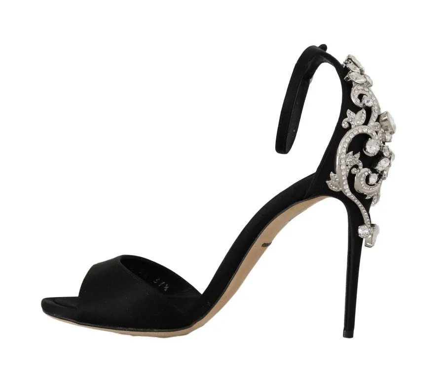 Black Ankle Strap Crystal Sandals