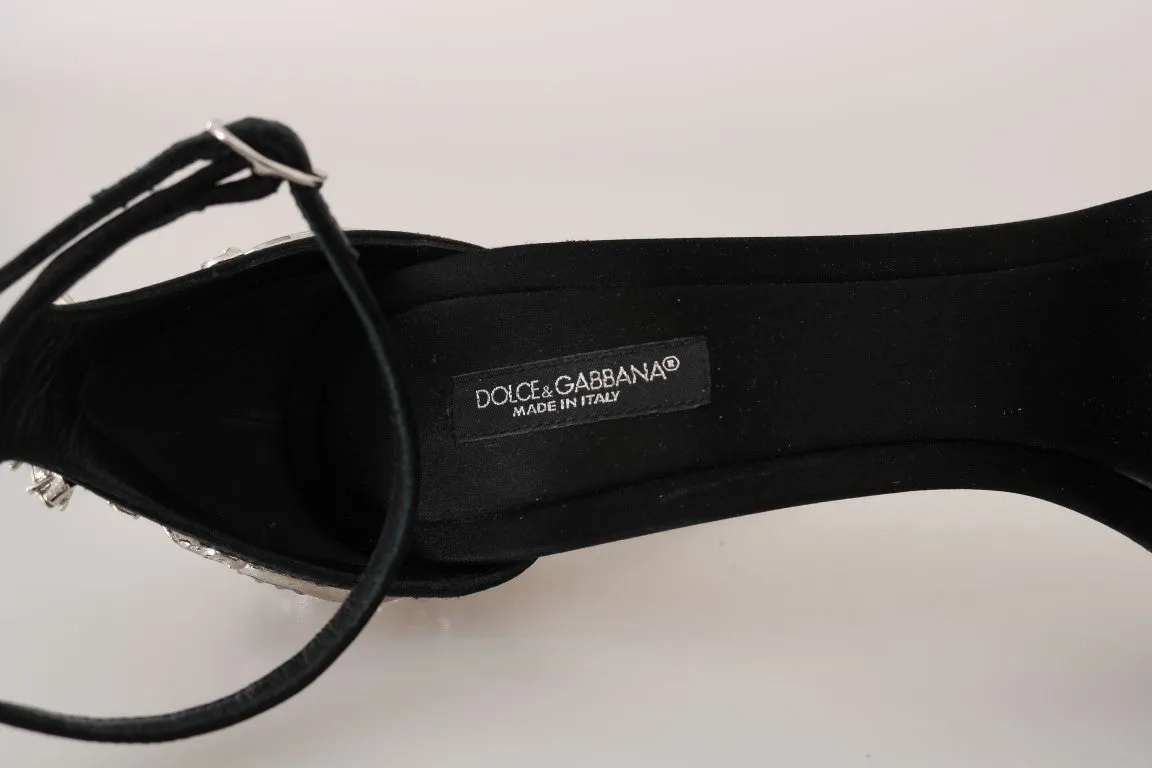 Black Ankle Strap Crystal Sandals