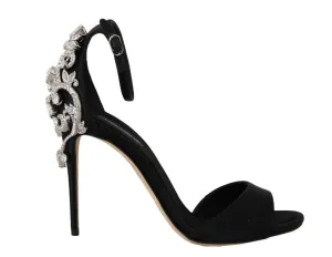 Black Ankle Strap Crystal Sandals